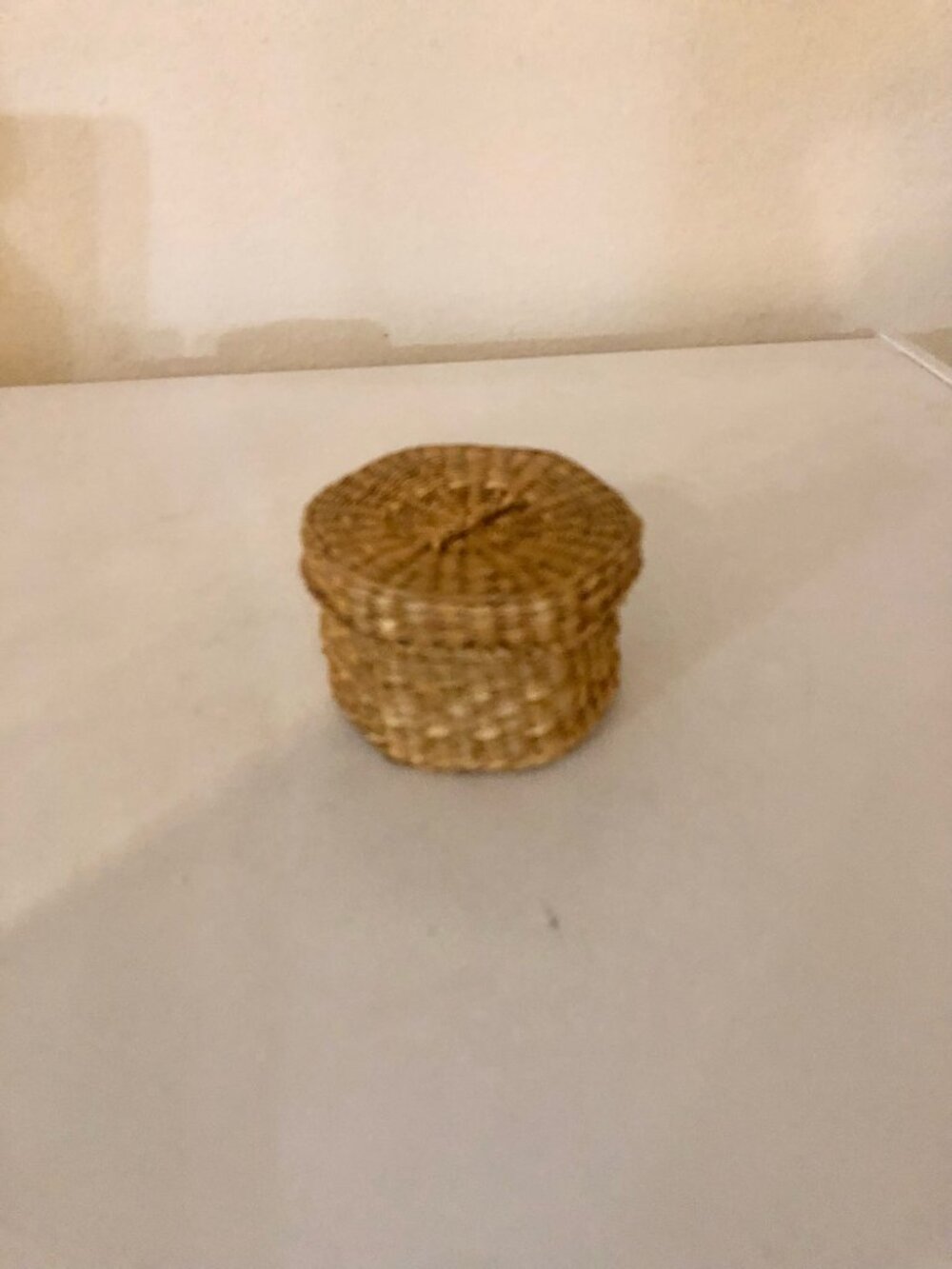 Woven Small Reed Basket with Lid - Picture 1 of 2